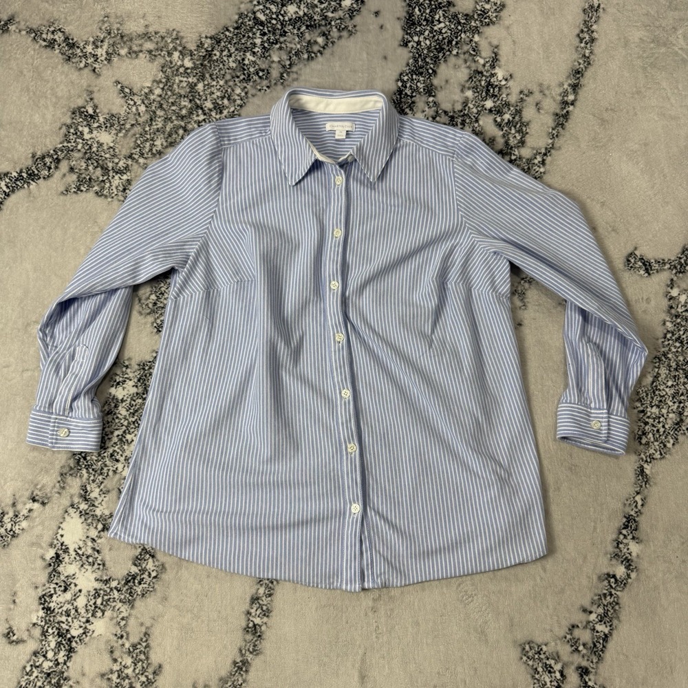 Charter Club Shirt Womens Size 2X Blue Stripes 100% Cotton Long Sleeve Button Up